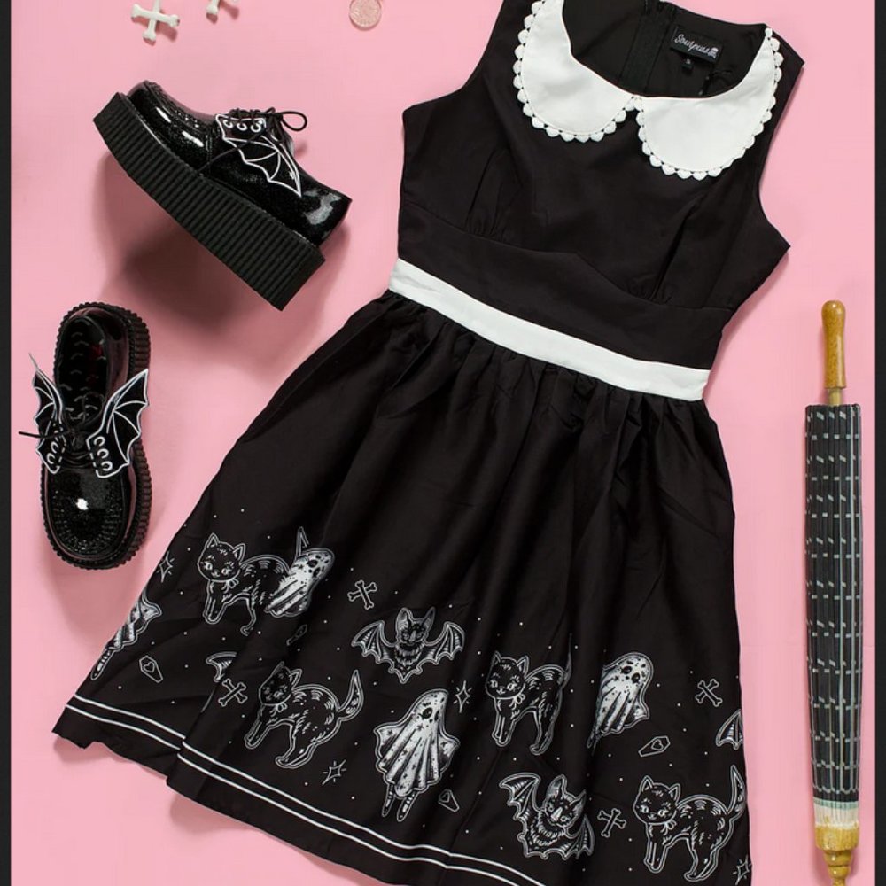 Sourpuss Halloween Dress - Ghosts Cat Bat Swing Retro 60s Pinup Rockabilly Punk - Picture 8 of 13